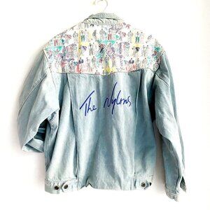 Vintage 80s " The Nylons"  Band Light Wash Denim Patchwork Embroidered Jacket L